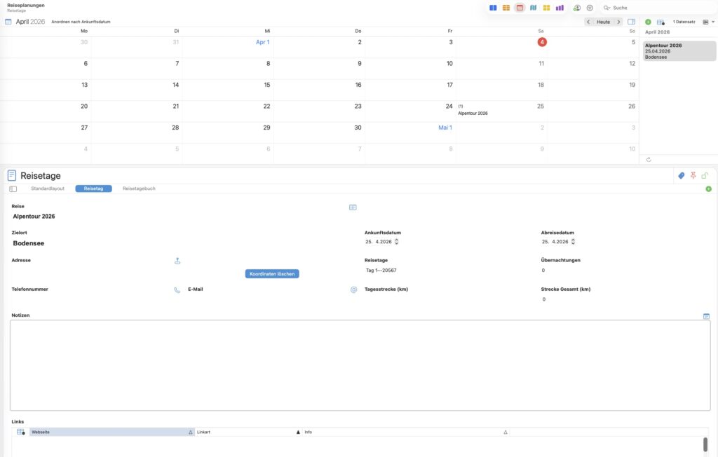 Reiseplanung mit integriertem Kalender (macOS)